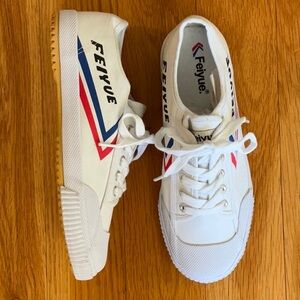 Feiyue White Sneakers with Red and Blue Accents
